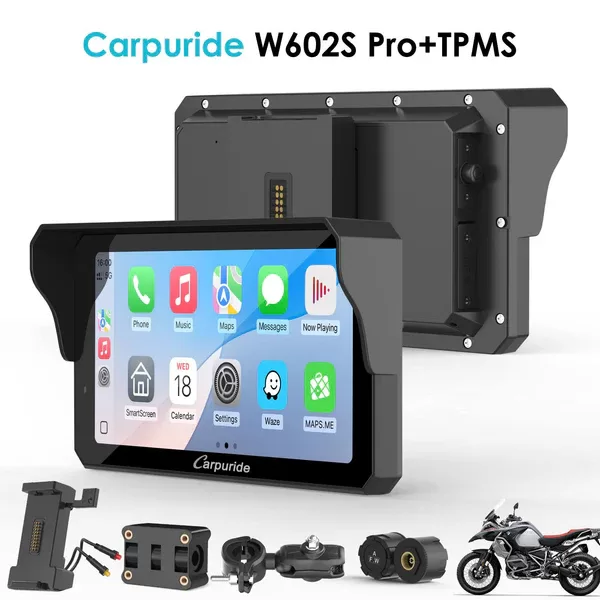 Carpuride W602S Pro com TPMS opcional - Suporte BM05 plug-and-play com porta Type-C